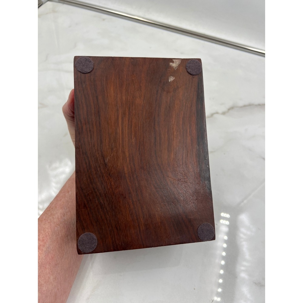 Vintage Hand Carved Floral Wooden Jewelry Box Trinket Keepsake Boho Dark Wood - Picture 6 of 11